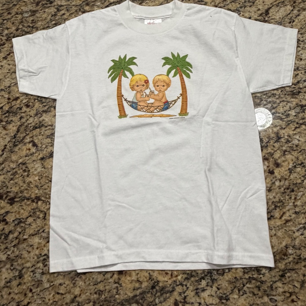 Vintage Hanes Heavyweight Kids Youth Medium White Hammock Graphic T-Shirt v